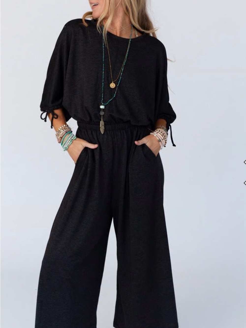 Women's Dark charcoal grey Wide-Leg Jumpsuit, - Picture 2 of 14